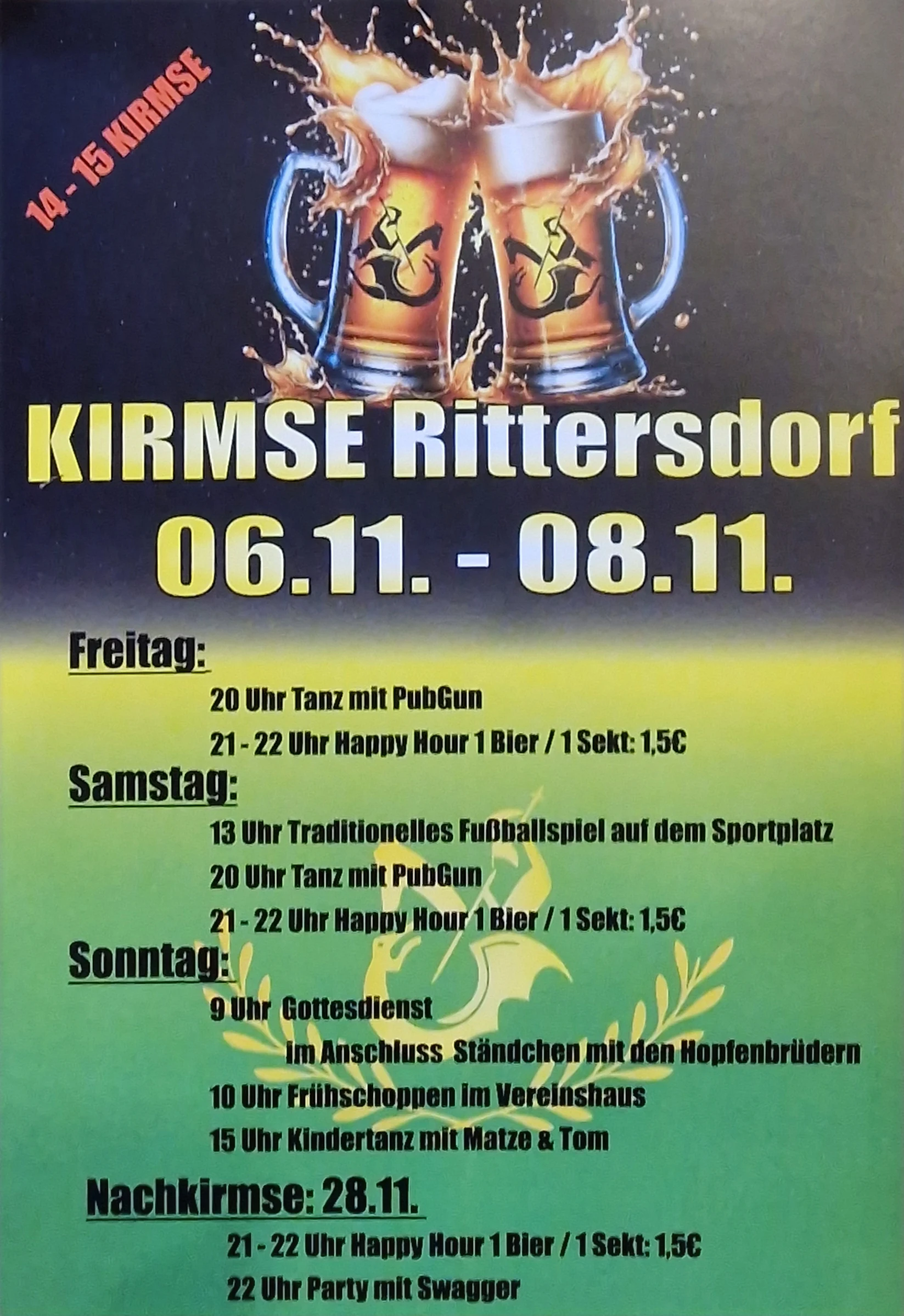 Plakat der Kirmse Rittersdorf vom 6. bis 8. November 2026